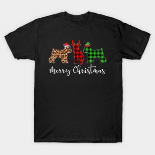 Merry Christmas Leopard Red Green Plaid Miniature Schnauzer T-Shirt